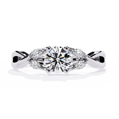 Round and Marquise Cut Lab Grown Diamond Handcrafted Promise Ring For Women's