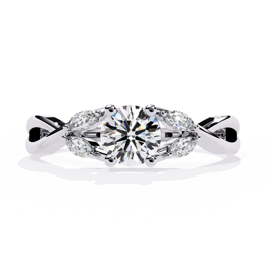 Round and Marquise Cut Lab Grown Diamond Handcrafted Promise Ring For Women's