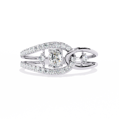 Oval And Round Cut Lab Grown Diamond Unique Handcrafted Prong Set Dainty Wedding Ring For Her
