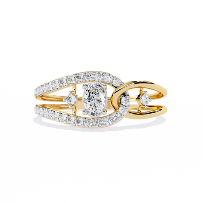Oval And Round Cut Lab Grown Diamond Unique Handcrafted Prong Set Dainty Wedding Ring For Her