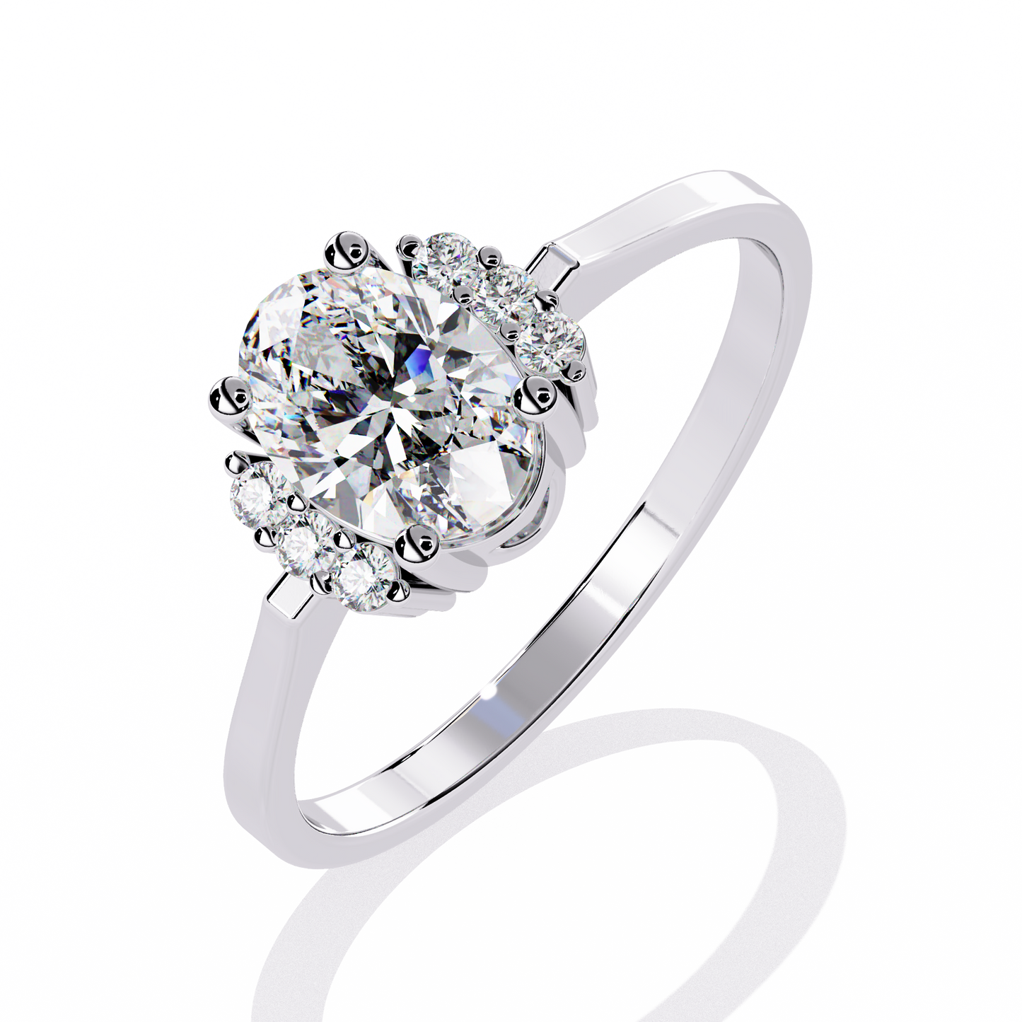 Oval And Round Cut Diamond Cluster Delicate Vantage Halo Style Dainty Minimalist Solitaire Ring