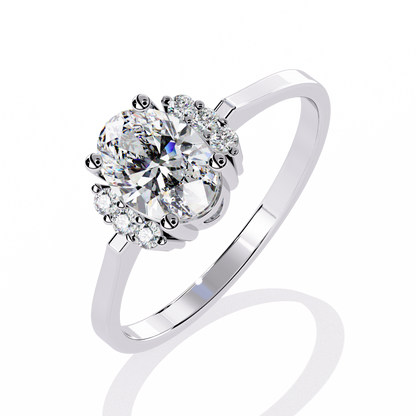 Oval And Round Cut Diamond Cluster Delicate Vantage Halo Style Dainty Minimalist Solitaire Ring