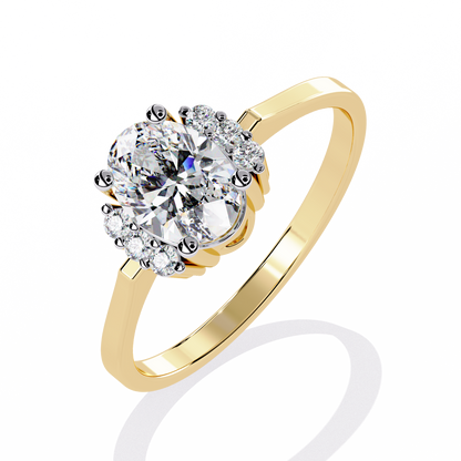 Oval And Round Cut Diamond Cluster Delicate Vantage Halo Style Dainty Minimalist Solitaire Ring