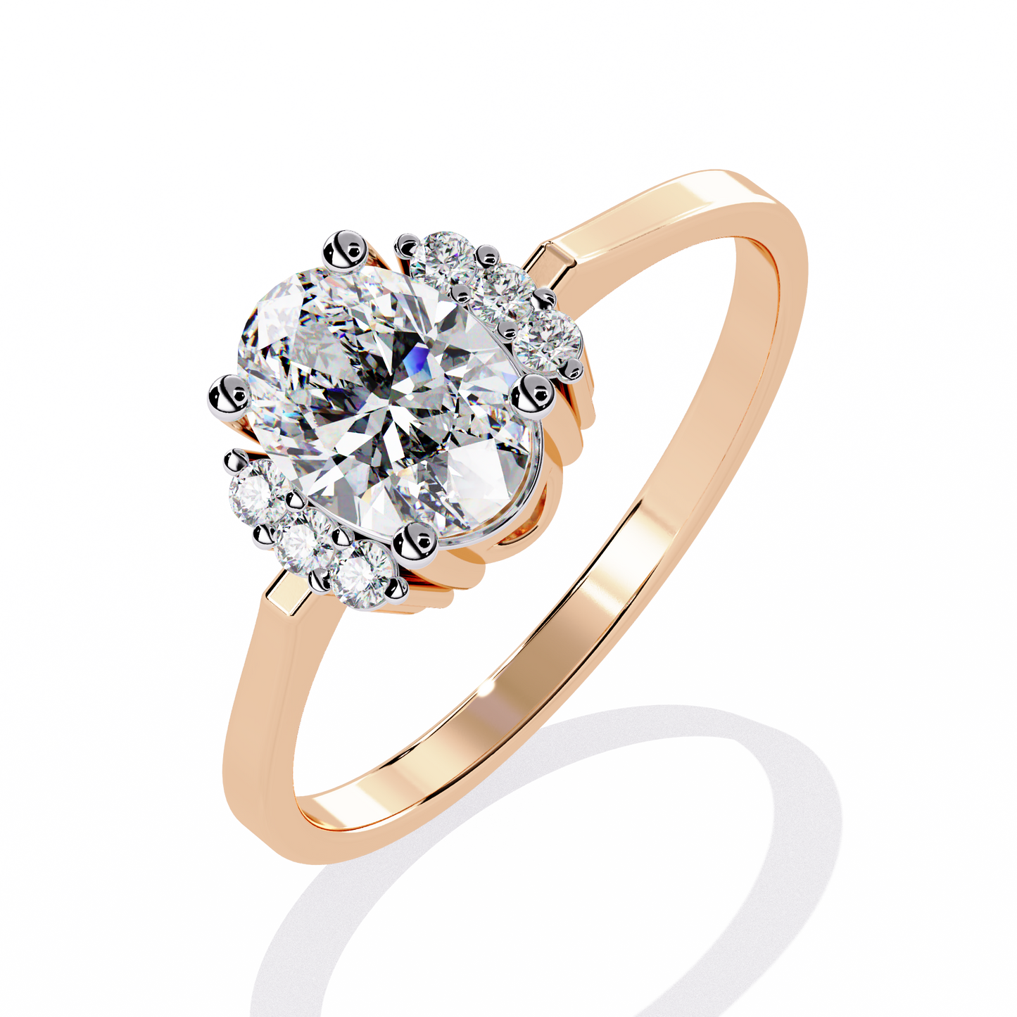 Oval And Round Cut Diamond Cluster Delicate Vantage Halo Style Dainty Minimalist Solitaire Ring