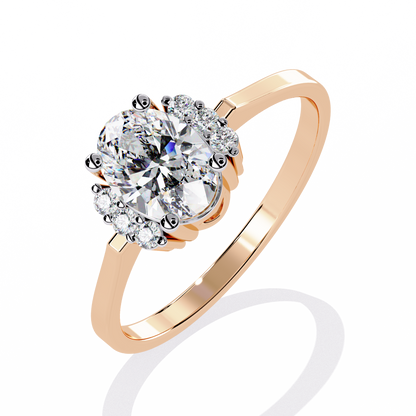Oval And Round Cut Diamond Cluster Delicate Vantage Halo Style Dainty Minimalist Solitaire Ring