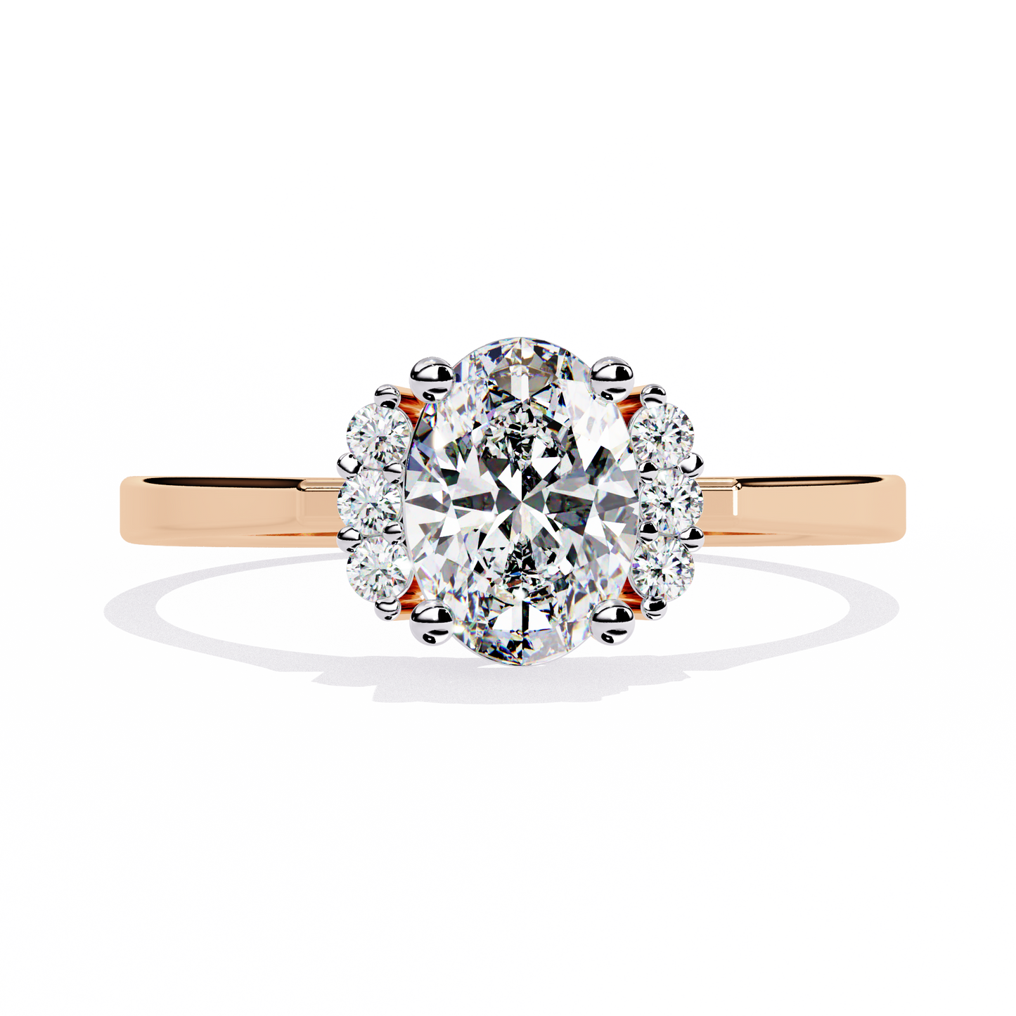Oval And Round Cut Diamond Cluster Delicate Vantage Halo Style Dainty Minimalist Solitaire Ring