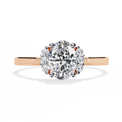 Oval And Round Cut Diamond Cluster Delicate Vantage Halo Style Dainty Minimalist Solitaire Ring