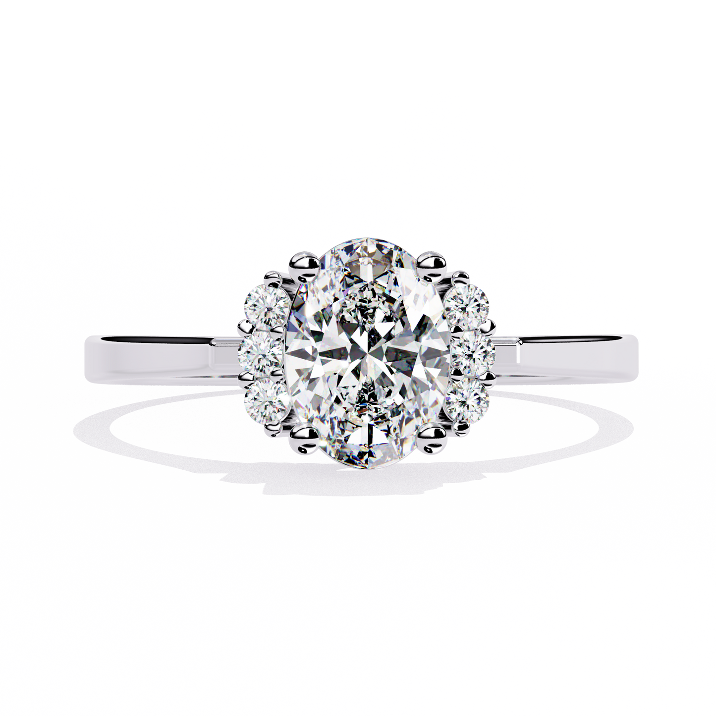 Oval And Round Cut Diamond Cluster Delicate Vantage Halo Style Dainty Minimalist Solitaire Ring