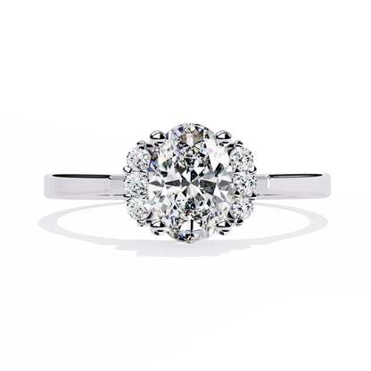 Oval And Round Cut Diamond Cluster Delicate Vantage Halo Style Dainty Minimalist Solitaire Ring