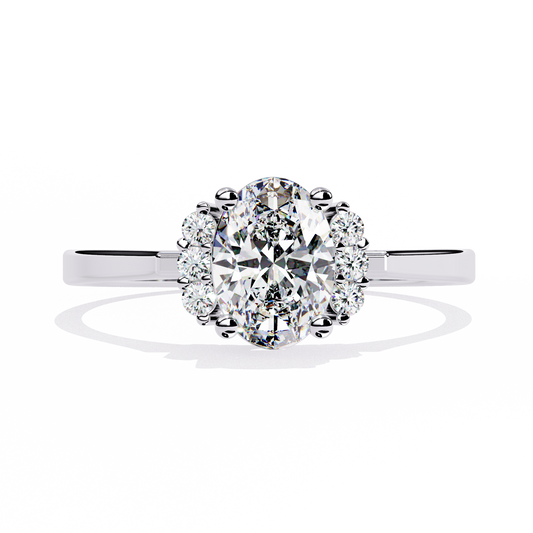 Oval And Round Cut Diamond Cluster Delicate Vantage Halo Style Dainty Minimalist Solitaire Ring