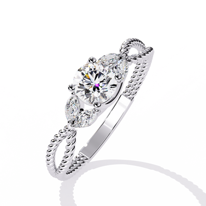 Marquise And Round Cut Diamond Twisted Elegant Art Deco Prefect Sparkling 5 Stone Promise Ring For Her