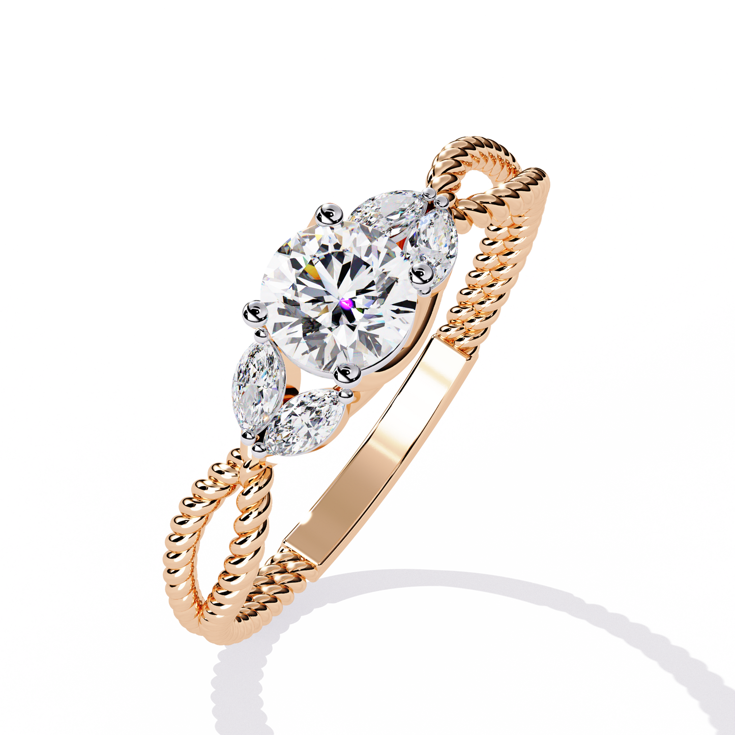 Marquise And Round Cut Diamond Twisted Elegant Art Deco Prefect Sparkling 5 Stone Promise Ring For Her