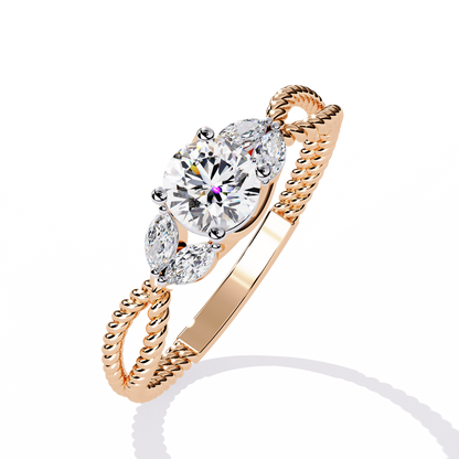 Marquise And Round Cut Diamond Twisted Elegant Art Deco Prefect Sparkling 5 Stone Promise Ring For Her