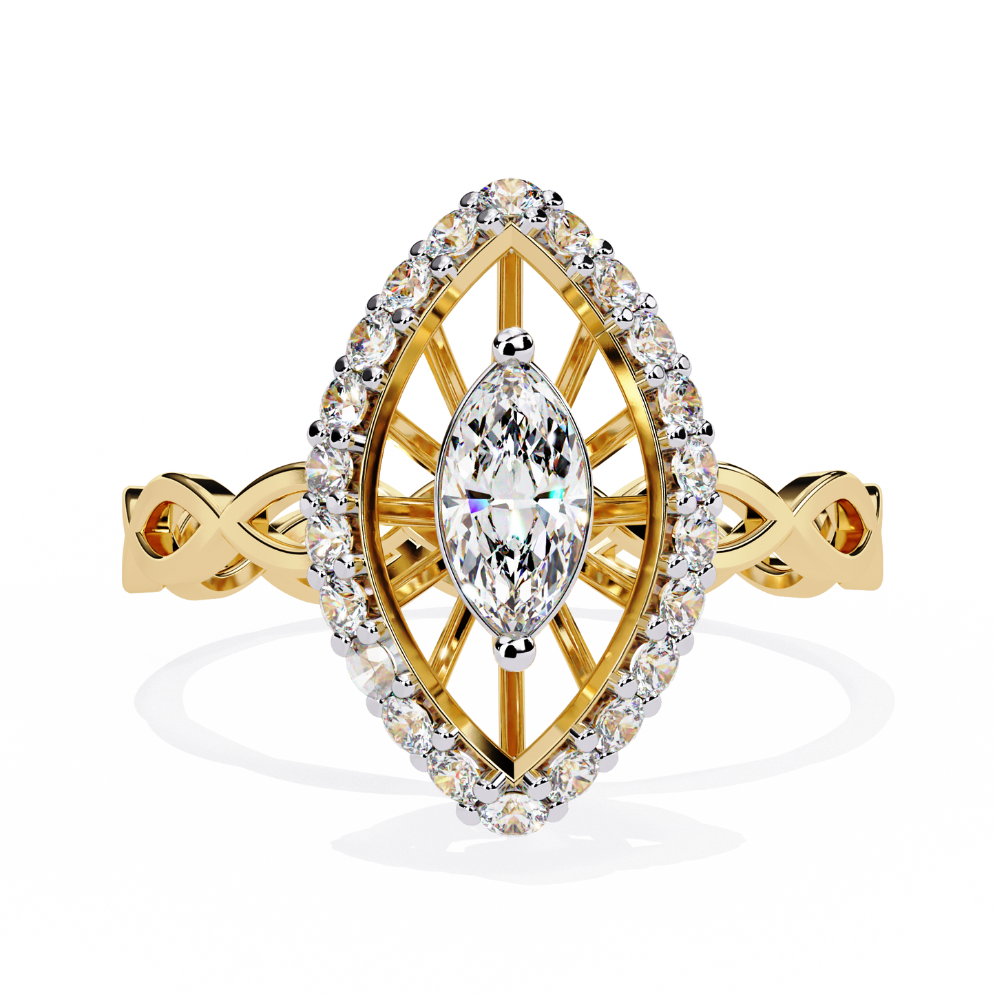 Marquise And Round Cut Top Grade Lab Grown Diamond Hidden Halo Delicate Annivrasry Ring Gift For Her