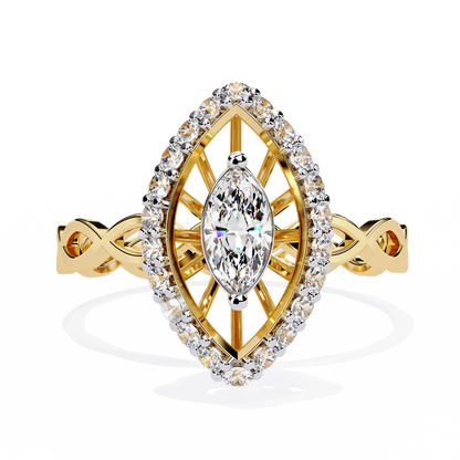 Marquise And Round Cut Top Grade Lab Grown Diamond Hidden Halo Delicate Annivrasry Ring Gift For Her
