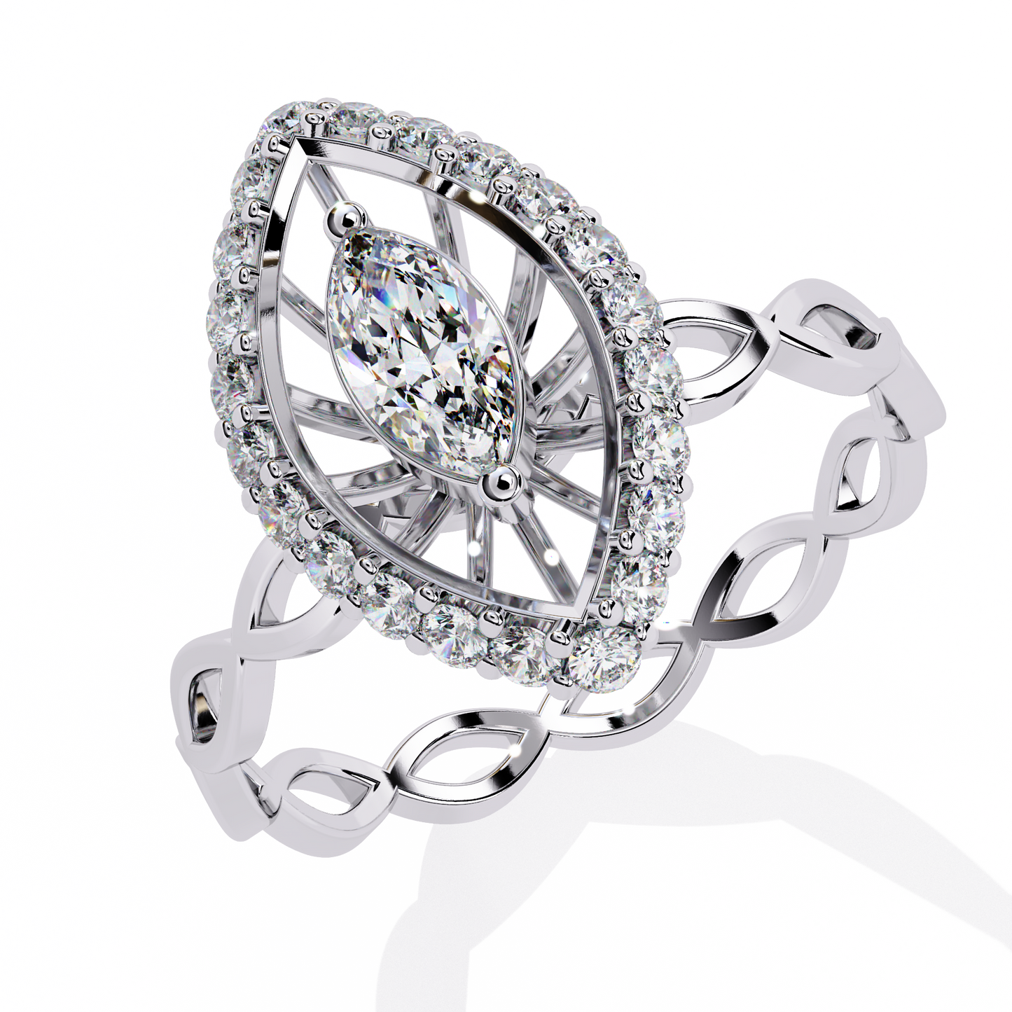 Marquise And Round Cut Top Grade Lab Grown Diamond Hidden Halo Delicate Annivrasry Ring Gift For Her