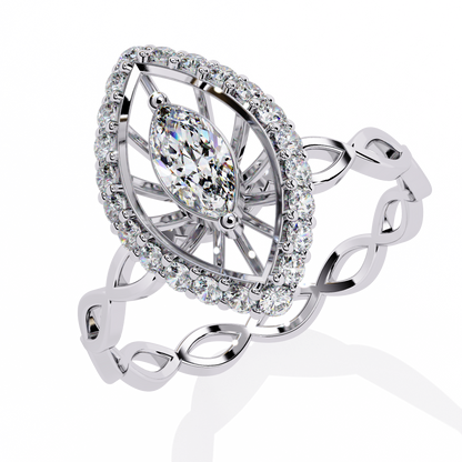 Marquise And Round Cut Top Grade Lab Grown Diamond Hidden Halo Delicate Annivrasry Ring Gift For Her