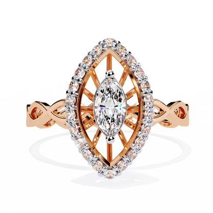 Marquise And Round Cut Top Grade Lab Grown Diamond Hidden Halo Delicate Annivrasry Ring Gift For Her