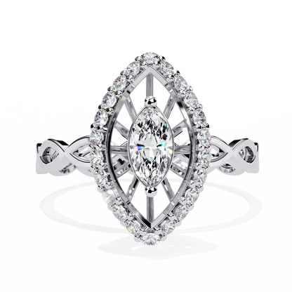 Marquise And Round Cut Top Grade Lab Grown Diamond Hidden Halo Delicate Annivrasry Ring Gift For Her