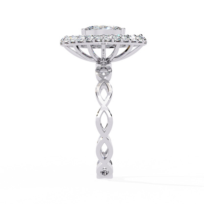 Marquise And Round Cut Top Grade Lab Grown Diamond Hidden Halo Delicate Annivrasry Ring Gift For Her