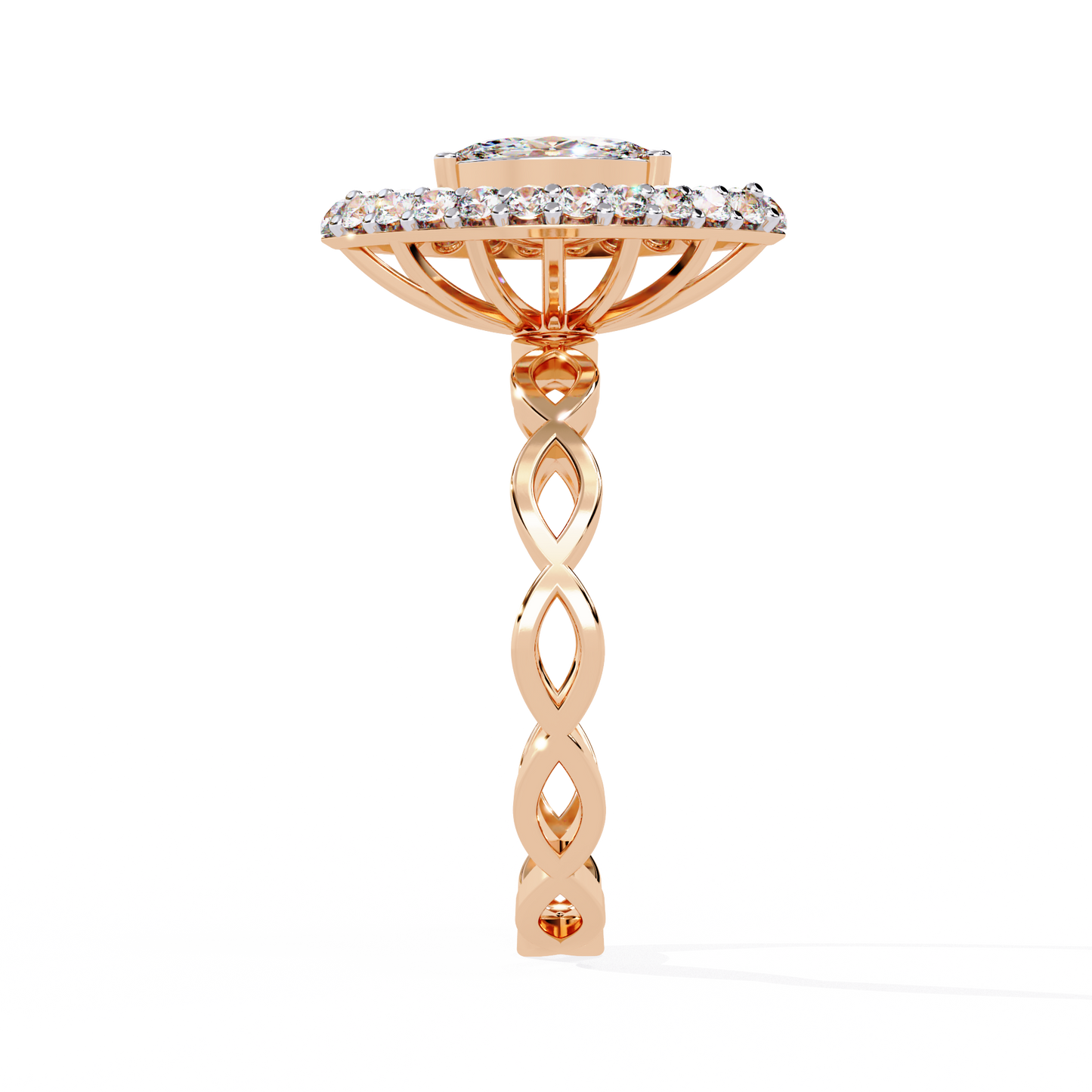 Marquise And Round Cut Top Grade Lab Grown Diamond Hidden Halo Delicate Annivrasry Ring Gift For Her