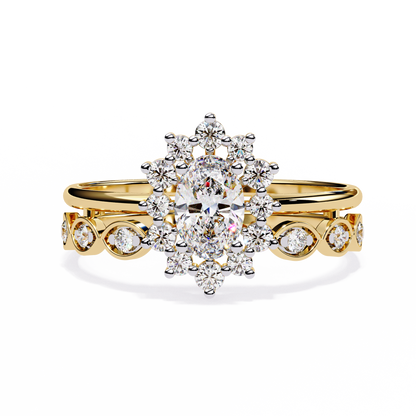 10K Yellow Gold Oval And Round Cut Diamond Halo Dainty Channel Set  Bridesmaid Ring Gift For Her