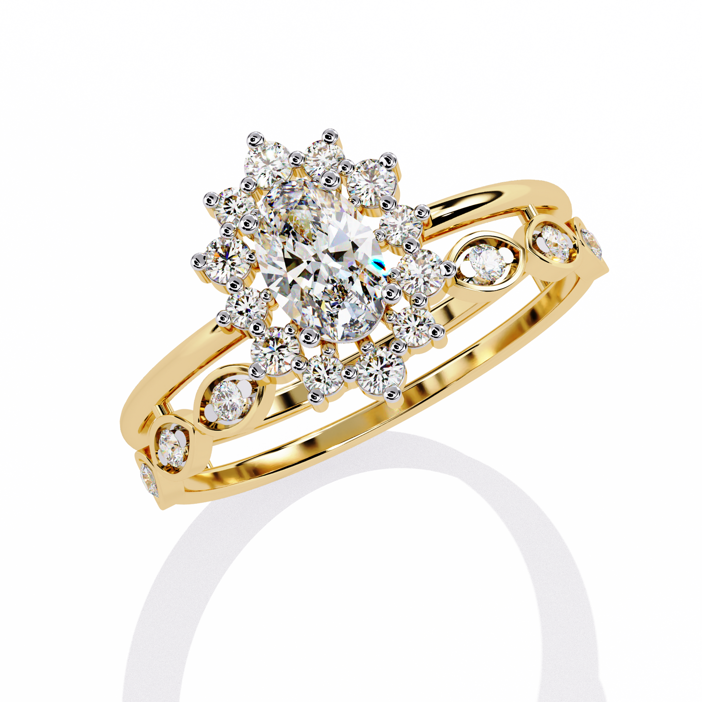 10K Yellow Gold Oval And Round Cut Diamond Halo Dainty Channel Set  Bridesmaid Ring Gift For Her