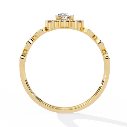 10K Yellow Gold Oval And Round Cut Diamond Halo Dainty Channel Set  Bridesmaid Ring Gift For Her