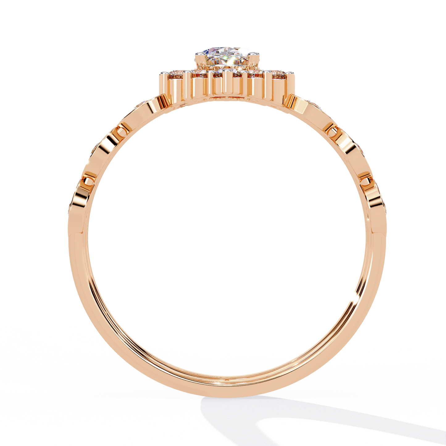 10K Yellow Gold Oval And Round Cut Diamond Halo Dainty Channel Set  Bridesmaid Ring Gift For Her