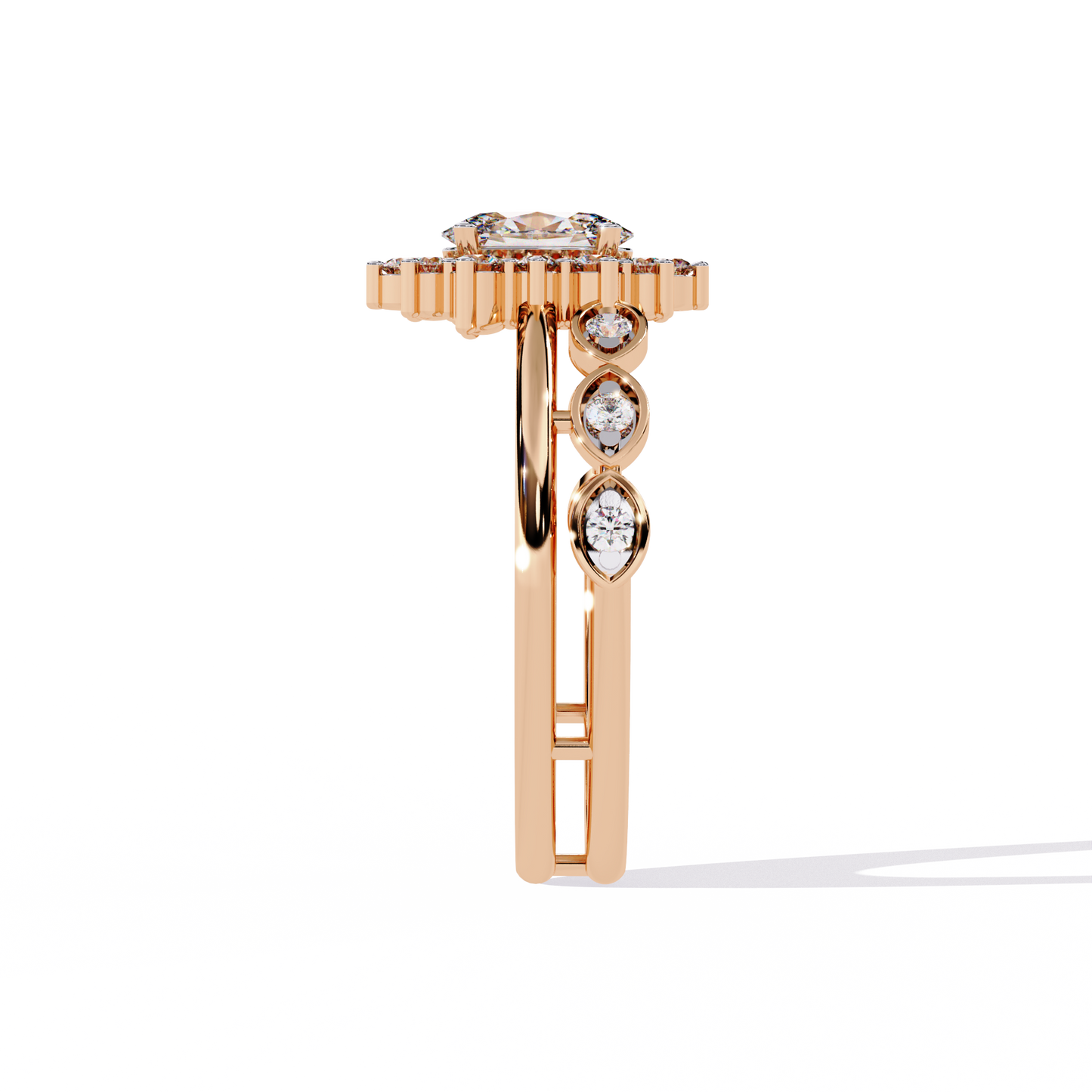 10K Yellow Gold Oval And Round Cut Diamond Halo Dainty Channel Set  Bridesmaid Ring Gift For Her