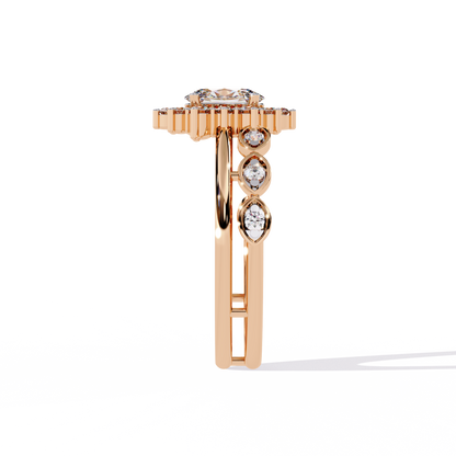 10K Yellow Gold Oval And Round Cut Diamond Halo Dainty Channel Set  Bridesmaid Ring Gift For Her