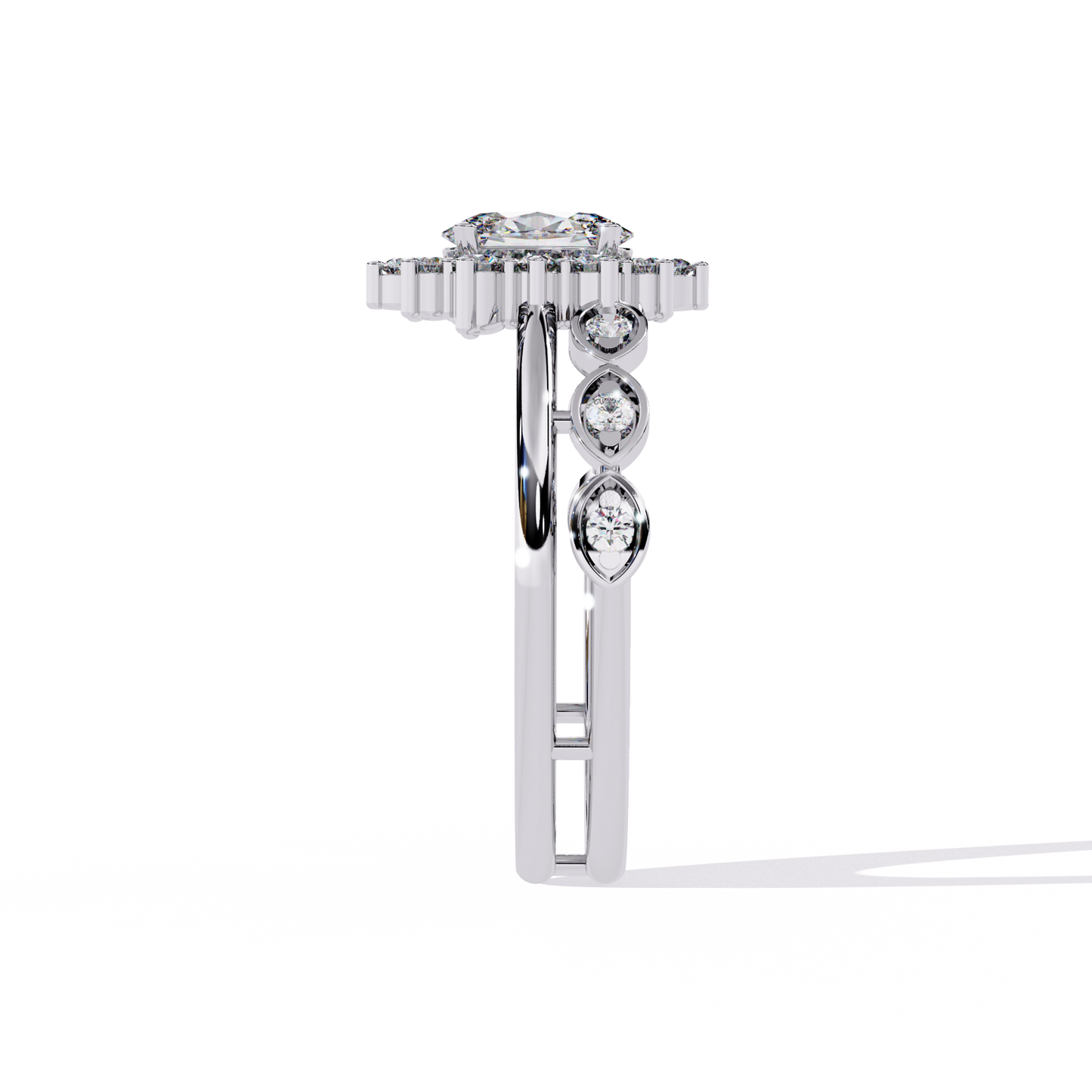 10K Yellow Gold Oval And Round Cut Diamond Halo Dainty Channel Set  Bridesmaid Ring Gift For Her