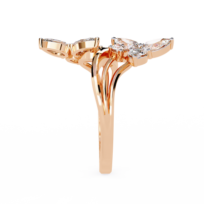 14k Yellow Gold Pear And Round Shape Elegant Antique Bypass Shank Vintage Natural Diamond Ring