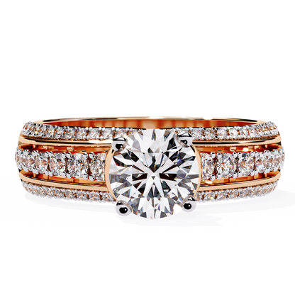 Round Cut 1.23Ct Lab Grown Diamond Unique Delicate Prong Set Three Row Statement Bridesmaid Ring