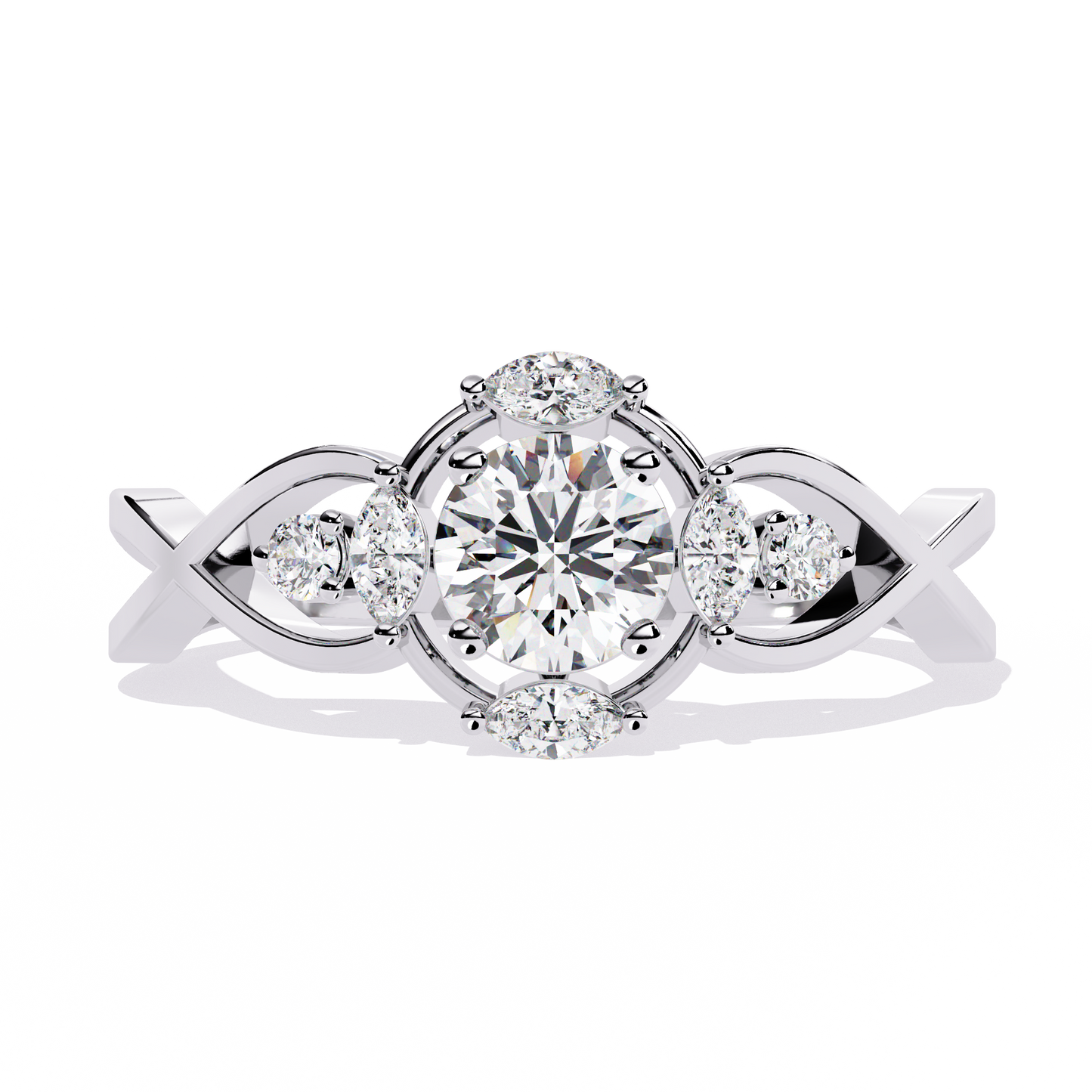 Vintage Marquise and Round Cut Diamond Unique Twisted Halo Style Dainty Cluster Proposer Ring