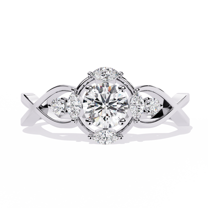 Vintage Marquise and Round Cut Diamond Unique Twisted Halo Style Dainty Cluster Proposer Ring