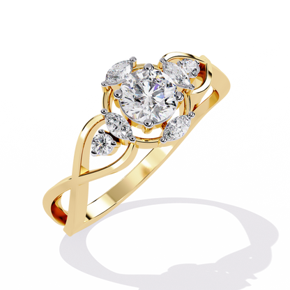 Vintage Marquise and Round Cut Diamond Unique Twisted Halo Style Dainty Cluster Proposer Ring