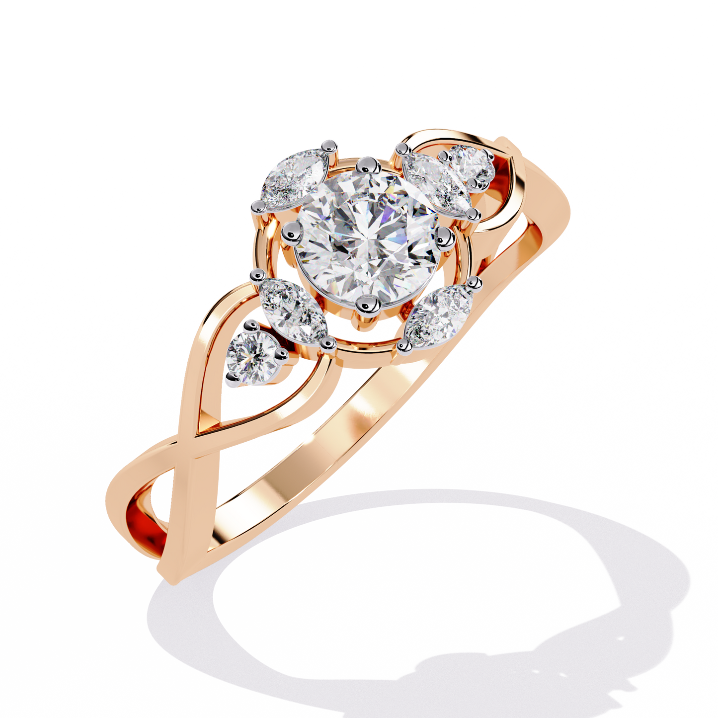 Vintage Marquise and Round Cut Diamond Unique Twisted Halo Style Dainty Cluster Proposer Ring