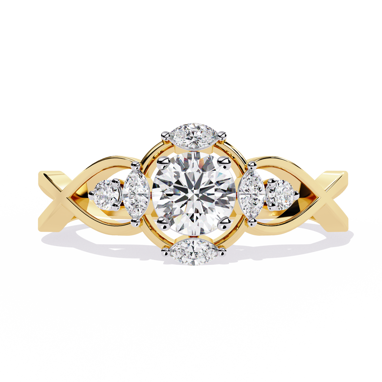 Vintage Marquise and Round Cut Diamond Unique Twisted Halo Style Dainty Cluster Proposer Ring