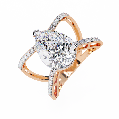 Vintage 4.62Ct Pear And Round Cut Lab Grown Diamond 14k Solid Rose Gold Wedding Ring For Her