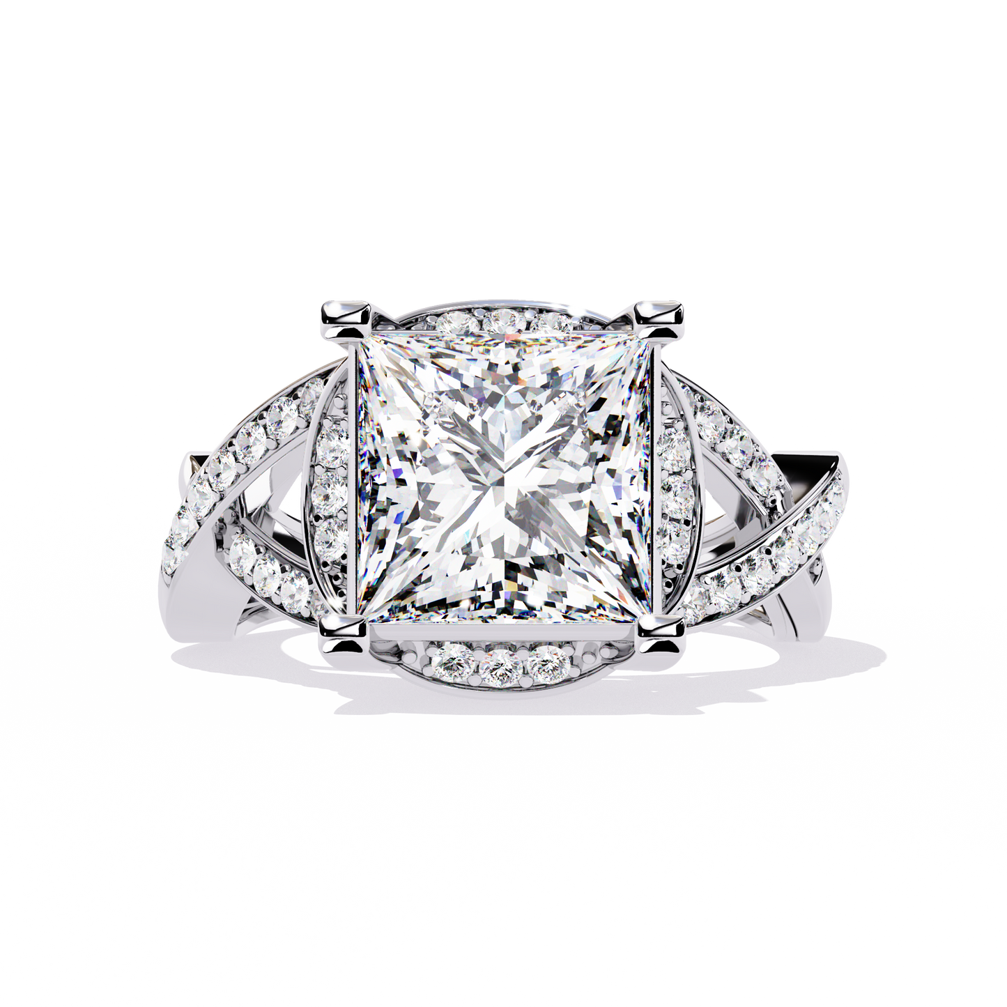 Twisted 3.47Ct Princess And Round Cut Diamond Antique Elegant Stunning Perfect Classic Engagement Ring