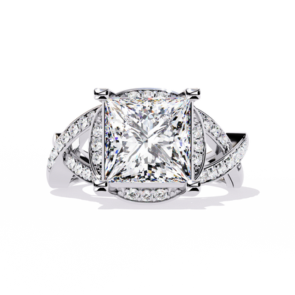 Twisted 3.47Ct Princess And Round Cut Diamond Antique Elegant Stunning Perfect Classic Engagement Ring