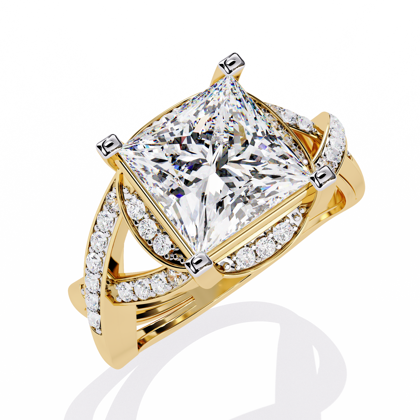Twisted 3.47Ct Princess And Round Cut Diamond Antique Elegant Stunning Perfect Classic Engagement Ring