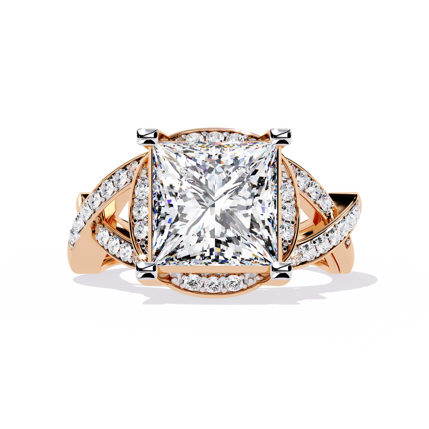 Twisted 3.47Ct Princess And Round Cut Diamond Antique Elegant Stunning Perfect Classic Engagement Ring