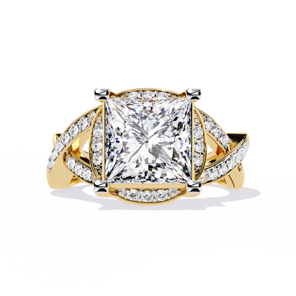 Twisted 3.47Ct Princess And Round Cut Diamond Antique Elegant Stunning Perfect Classic Engagement Ring