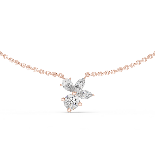 2.21 Carat Marquise ,Pear & Round Shape Lab Grown  Solitaire Vintage Four Stone Diamond Necklace For Party Wear Look
