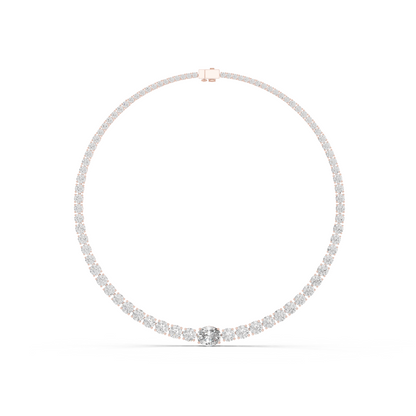 14k Solid Rose Gold Round Cut Lab Grown Diamond fantastic Vintage Diamond Necklace For Bridal Gift