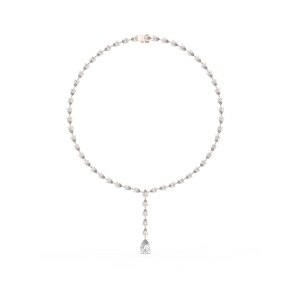 10k Solid White Gold Pear Shape Lab Grown Diamond With Tennis Classic Women Diamond Necklace