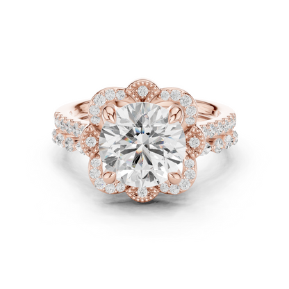 3.65Ct Round, Marquise Cut Top Grade Lab Grown Diamond Vintage Minimalist Dainty Classic Engagement Ring