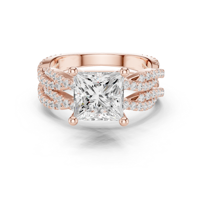 3.23 Carat Princess Cut Lab Grown And 18K Solid Yellow Gold Diamond Accented halo Wedding Ring